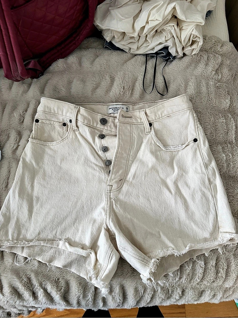 Abercrombie & Fitch High Rise Dad Short Jean Shorts in White